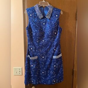NWT Jovani Royal Blue Lace Rhinestoned CollaredMini Dress